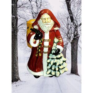 Vintage Santa Claus HandPainted Ceramic Hobbyist Christmas Decor Cloak Tree Bell